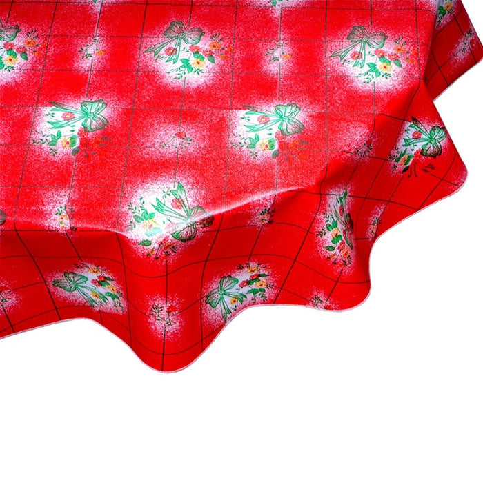 freckled sage round bows and bouquet red oilcloth tablecloth