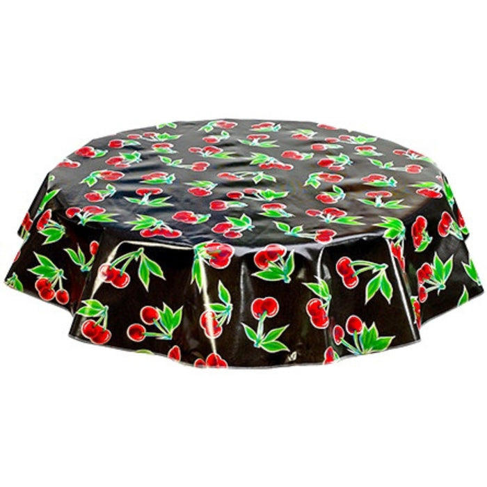 freckled sage round cherry black oilcloth tablecloth