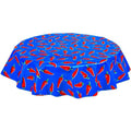 freckled sage round chili peppers on blue oilcloth tablecloth