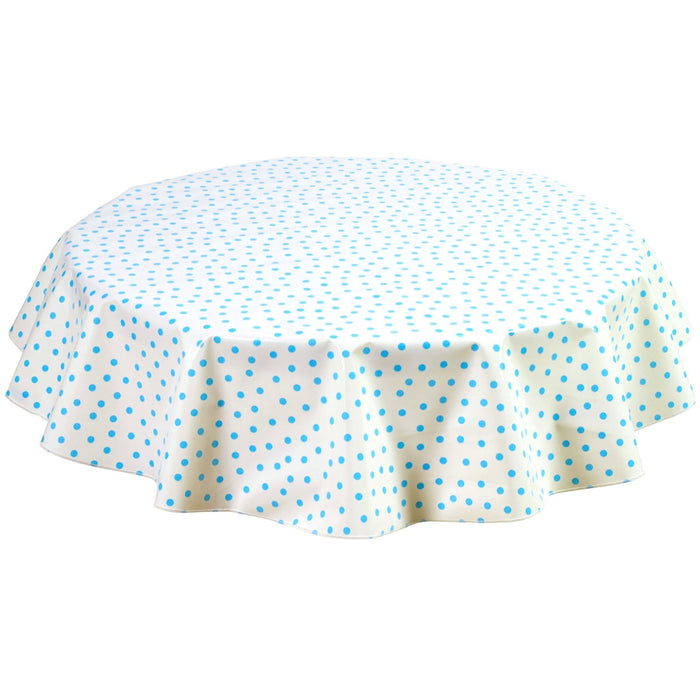 freckled sage round dot light blue oilcloth tablecloth