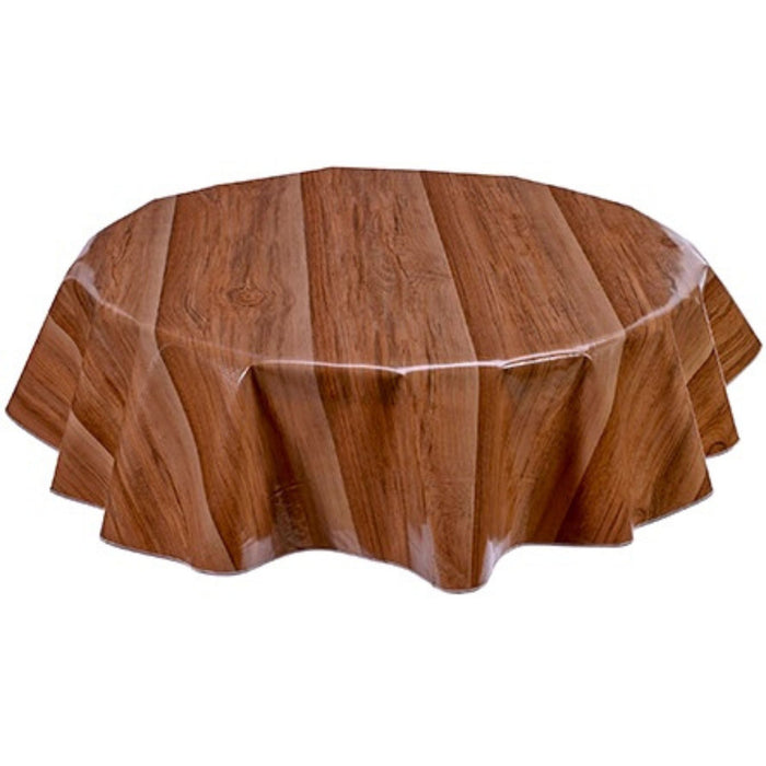 freckled sage round faux bois plank mahogany oilcloth tablecloth