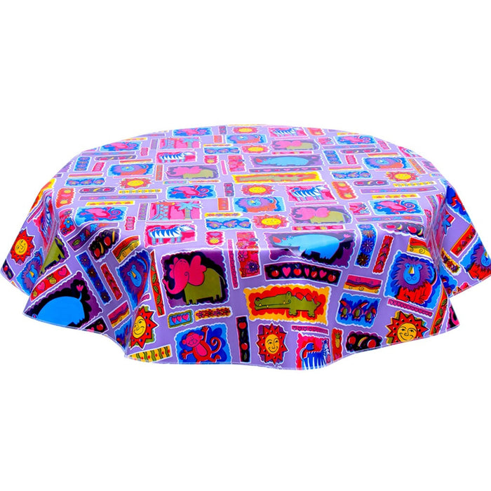 freckled sage round menagerie purple oilcloth tablecloth