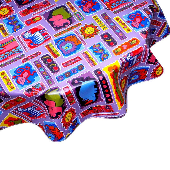 freckled sage round menagerie purple oilcloth tablecloth