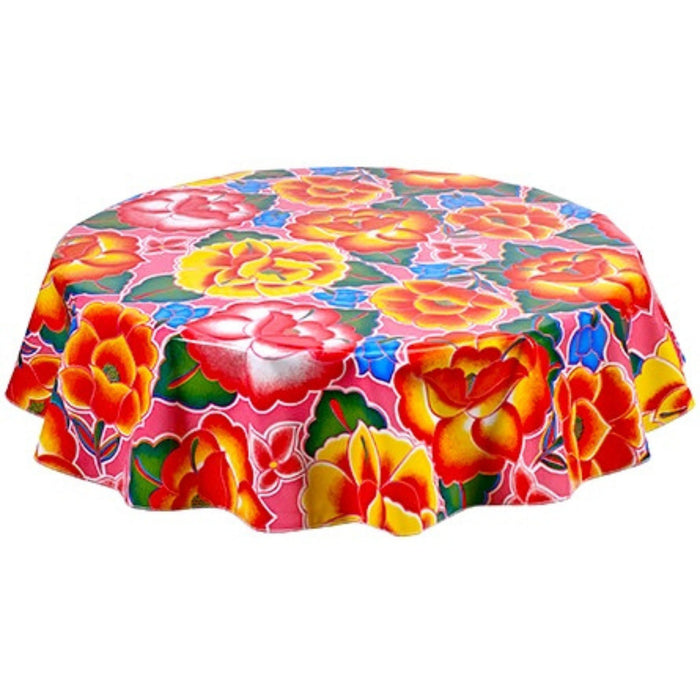 freckled sage round sage's garden pink oilcloth tablecloth
