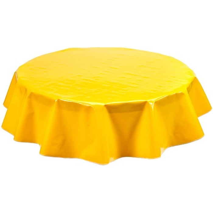 freckled sage round solid yellow oilcloth tablecloth