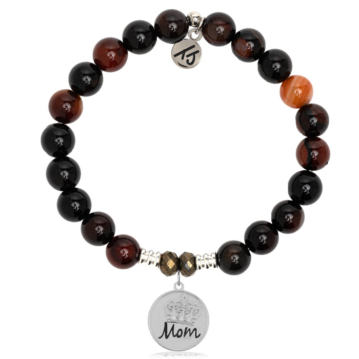 Sardonyx Stone Bracelet with Mom Crown Sterling Silver Charm