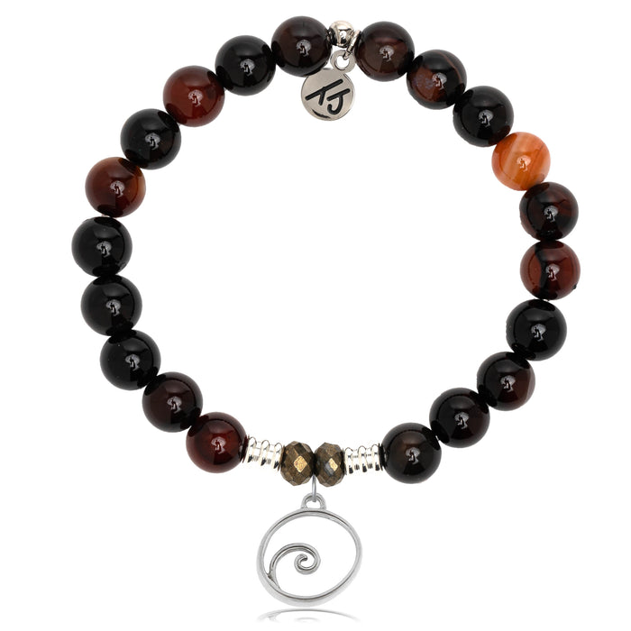 Sardonyx Stone Bracelet with Wave Sterling Silver Charm