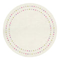Shirin 160 Round Polka Dot Kids Indoor Rug featuring a light-cream base with two rings of pastel-colored dots around the edge, providing a playful and soft surface for children's activities.
