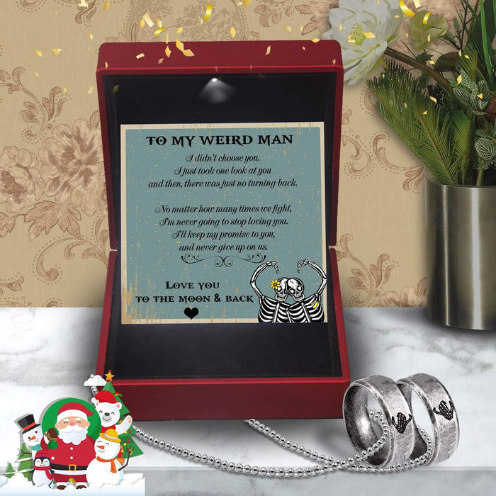 Skeleton Couple Ring Necklaces - Skull & Tatoo - To My Weird Man - Love You To The Moon & Back - Gndx26019