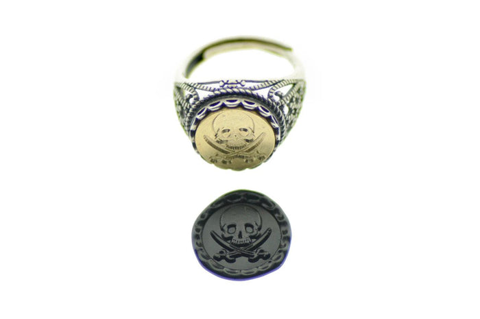 Skull Sword Signet Ring - Backtozero B20 - 12l, 12mm, 12mm ring, Bone, her, lace, Pirate, ring, signet ring, size 10, size 7, size 8, size 9, Skull, sword, wax seal, wax seal ring, wax seal stamp