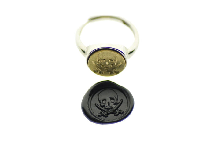 Skull Sword Signet Ring - Backtozero B20 - 12mm, 12mm ring, 12mn, Bone, her, Pirate, ring, signet ring, Skull, sword, wax seal, wax seal ring, wax seal stamp