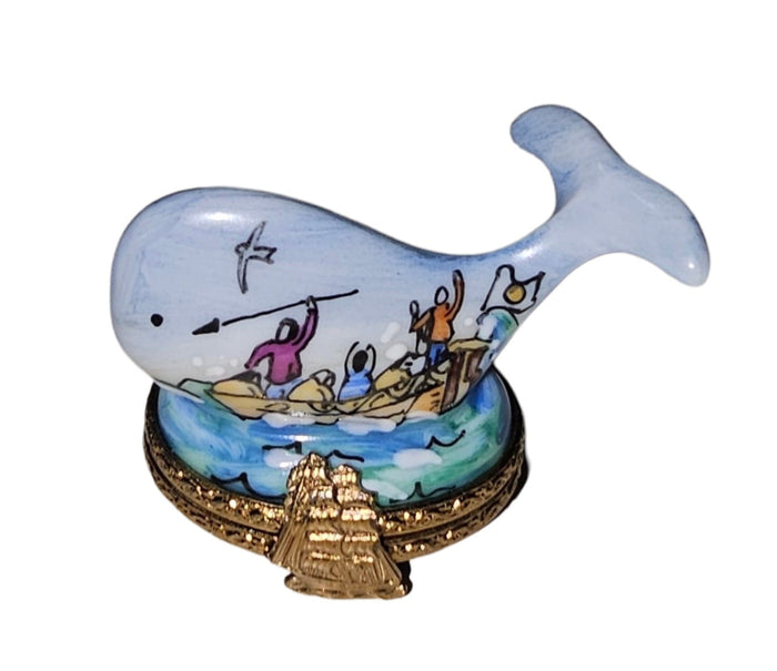 Charming Whale Fisherman Limoges Box Porcelain Limoges Beach fish ocean French Trinket Box