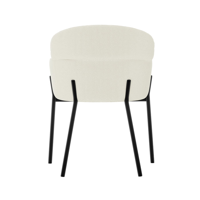 Sofia Chenille Fabric Dining Chair Set of 2, featuring a soft chenille fabric seat and curved backrest, supported by sleek black legs, embodying Scandinavian design for versatile, comfortable dining or accent seating.