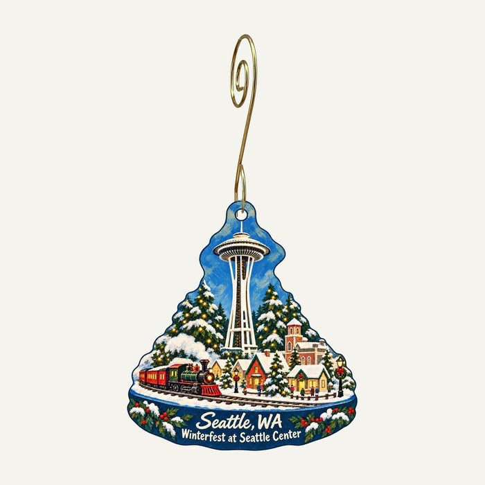 Space Needle and Chihuly Garden and Glass Christmas custom wood ornament OC111 hanging on hook