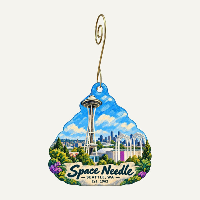 Space Needle and Chihuly Garden and Glass Logo custom wood ornament OC110 hanging on hook
