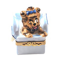 Dog Terrier In Present Porcelain Limoges xmas theme dog French Trinket Box