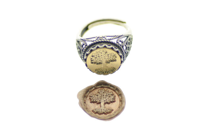 Tree of Life Signet Ring - Backtozero B20 - 12l, 12mm, 12mm ring, accessory, Botanical, her, jewelry, Nature, Plant, ring, signet ring, size 10, size 7, size 8, size 9, Tree, wax seal, wax seal ring, wax seal stamp