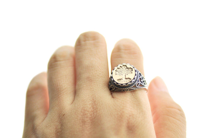 Tree of Life Signet Ring - Backtozero B20 - 12l, 12mm, 12mm ring, accessory, Botanical, her, jewelry, Nature, Plant, ring, signet ring, size 10, size 7, size 8, size 9, Tree, wax seal, wax seal ring, wax seal stamp