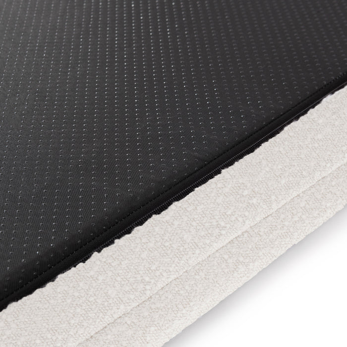 Close-up of the Tyro Luxe Medium Orthopedic Pet Bed – Light Beige, showcasing the soft boucle fabric and hidden zipper, designed for joint support and durability.