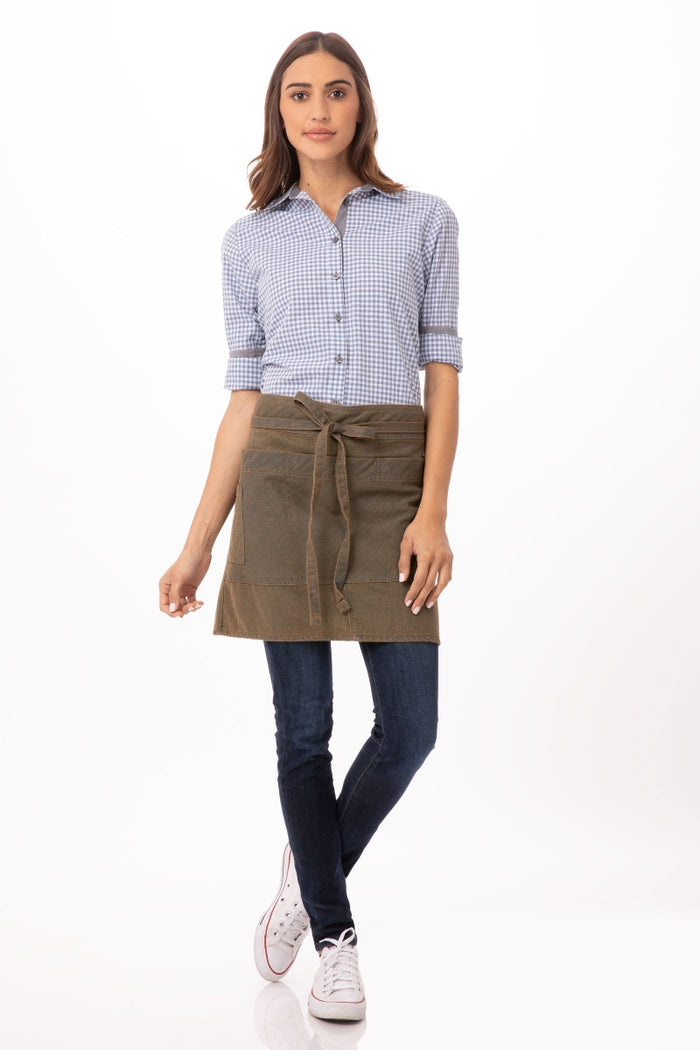 Chef Works Uptown Blue-Taupe Half Bistro Apron