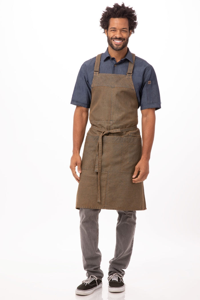 Chef Works Uptown Cross-Back Blue-Taupe Bib Apron