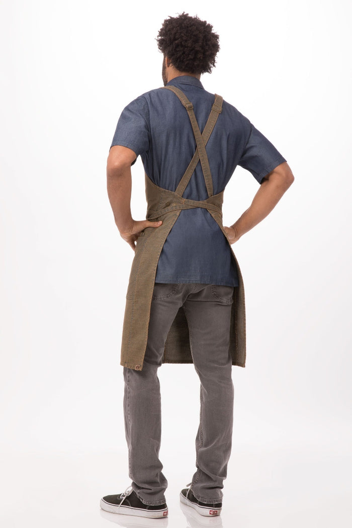 Chef Works Uptown Cross-Back Blue-Taupe Bib Apron