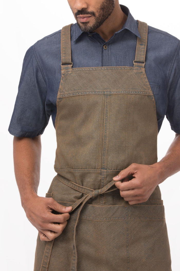 Chef Works Uptown Cross-Back Blue-Taupe Bib Apron