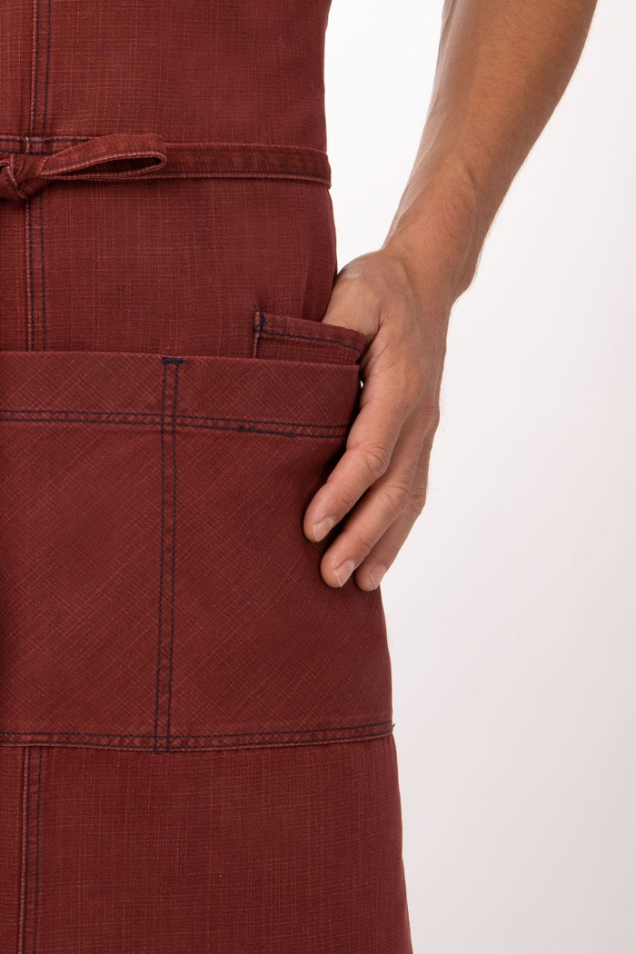 Chef Works Uptown Cross-Back Red-Navy Bib Apron