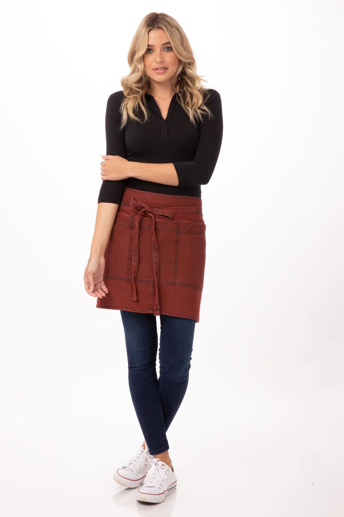 Chef Works Uptown Red-Navy Half Bistro Apron