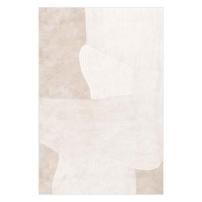 Vastra Modern Abstract Floor Rug 160 x 230cm features minimalist overlapping organic shapes with fine ribbed textures in soft tones, offering a calming, modern aesthetic suitable for contemporary interiors.
