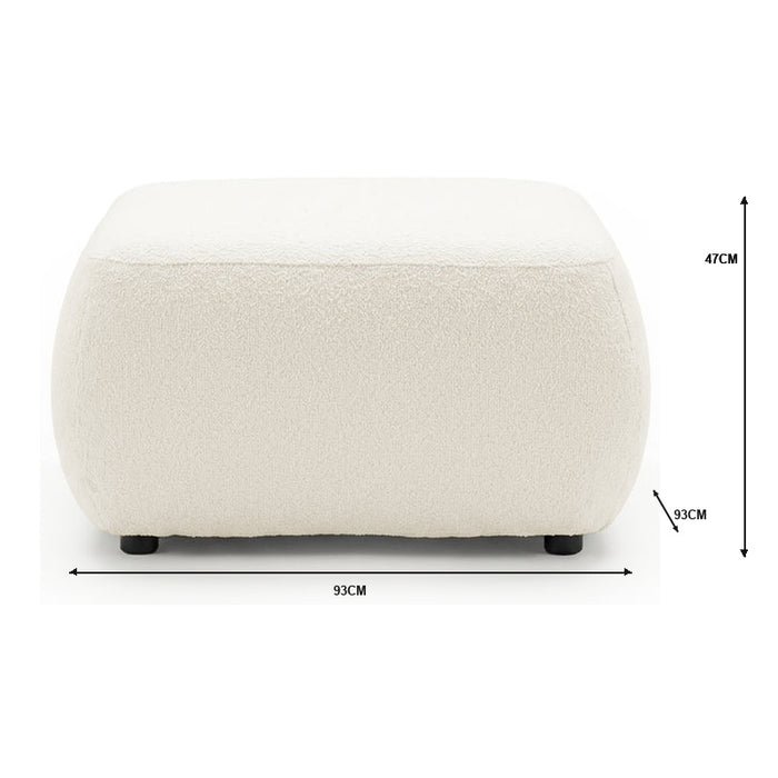 Vornell Modular Performance Boucle Ottoman in Cream White with dimensions 93cm width, 93cm depth, 47cm height on white