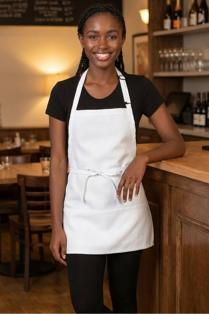 Fame White Bib Adjustable Apron (3 Pockets)