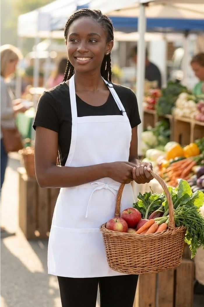 Fame White Bib Adjustable Apron (3 Pockets)