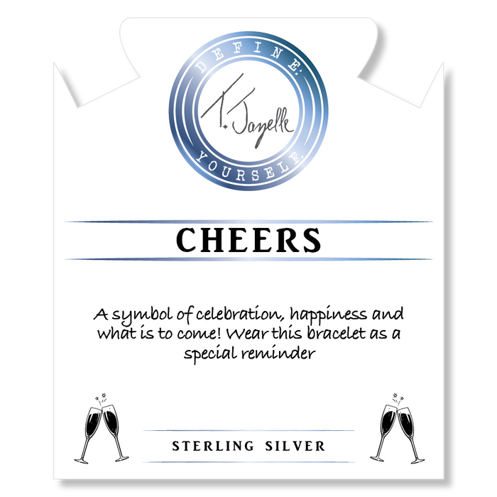 White Chalcedony Stone Bracelet with Cheers Sterling Silver Charm