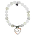 White Chalcedony Stone Bracelet with Heart Grandma Sterling Silver Charm T. Jazelle